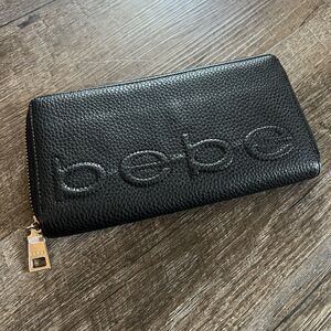 WOMEN'S BEBE NAVY BLUE LEATHER WALLET BAILEY ZIP AROUND E10-186